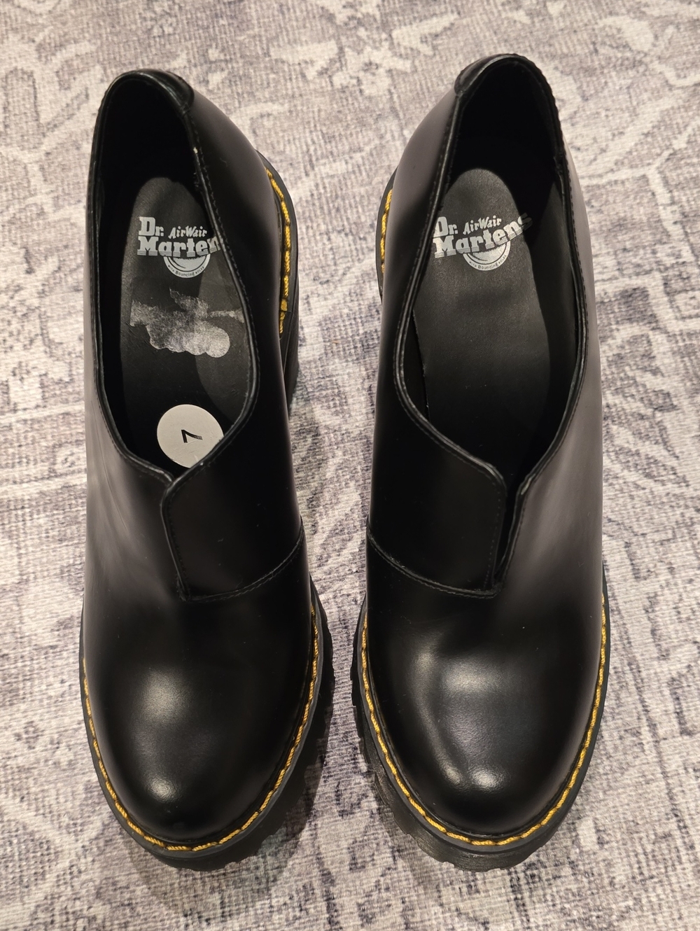 Dr. Martens Black Leather Platform Lug-Heel Slip-On Shoes with Yellow Stitching - Picture 3 of 5